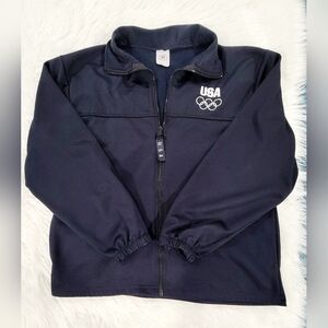 Vintage USA Olympics Unisex Embroidered Full Zipper Black Jacket Size Medium